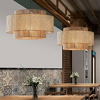 Triela Black and Rattan Drum Pendant Light