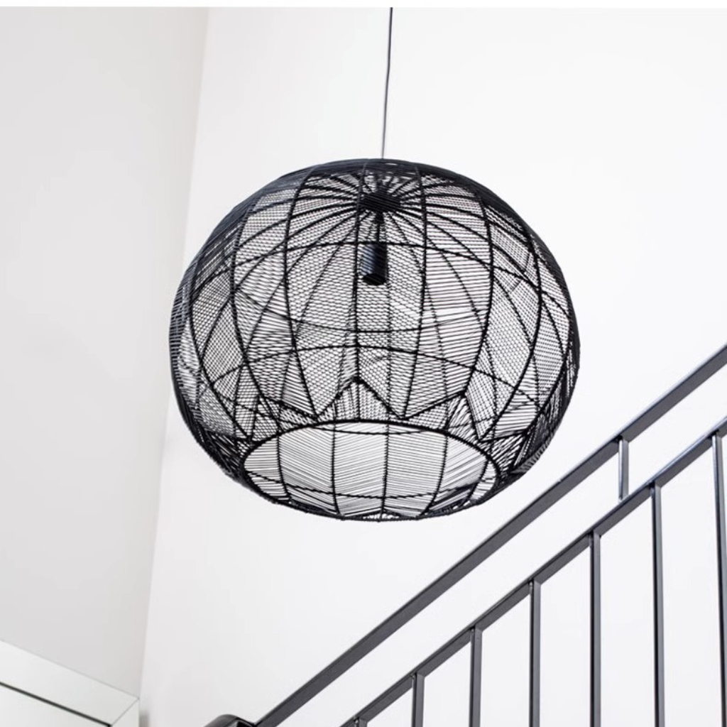 Klahn Modern Small Black Rattan Pendant Light Shade