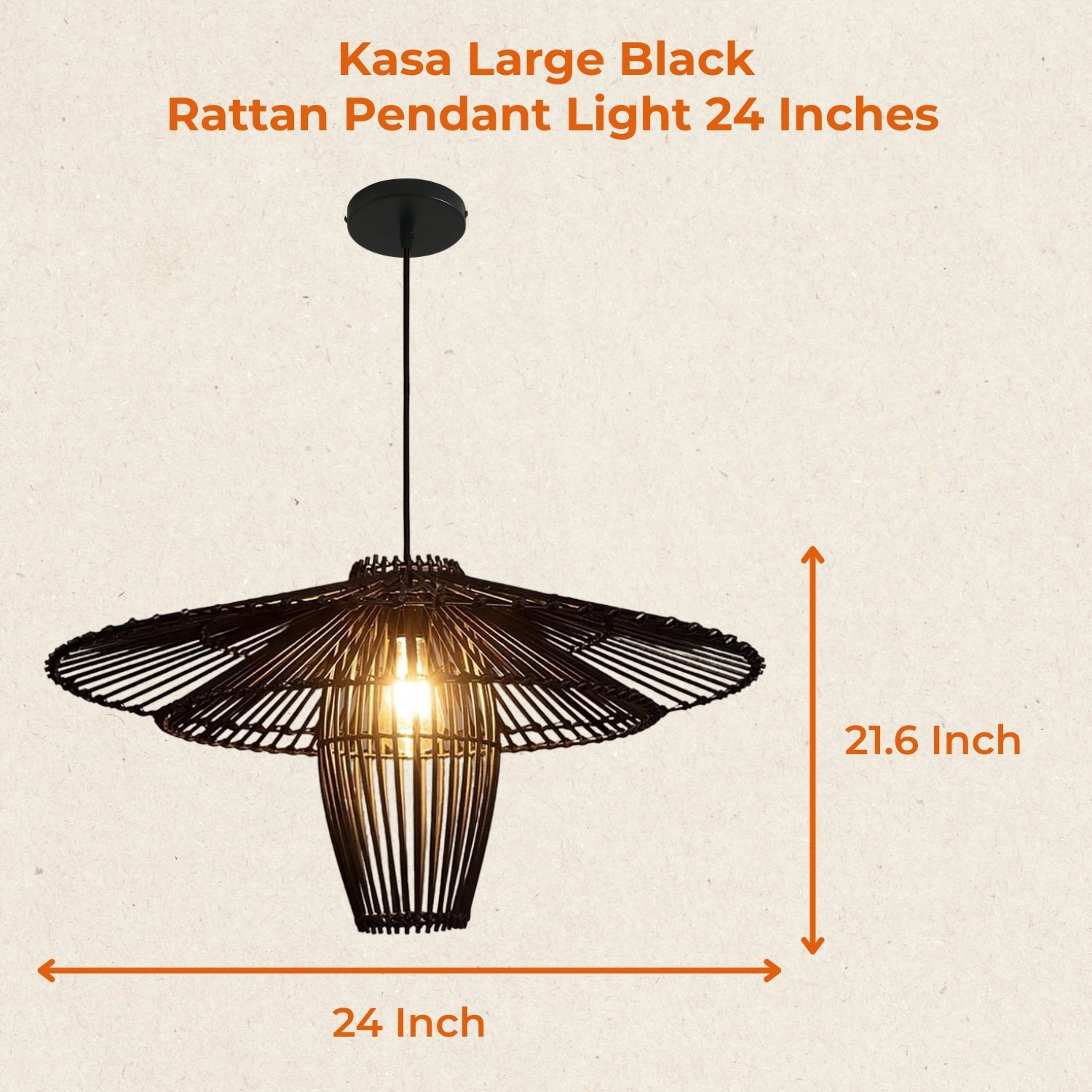 Kasa Large Black Rattan Pendant Light 24 Inches