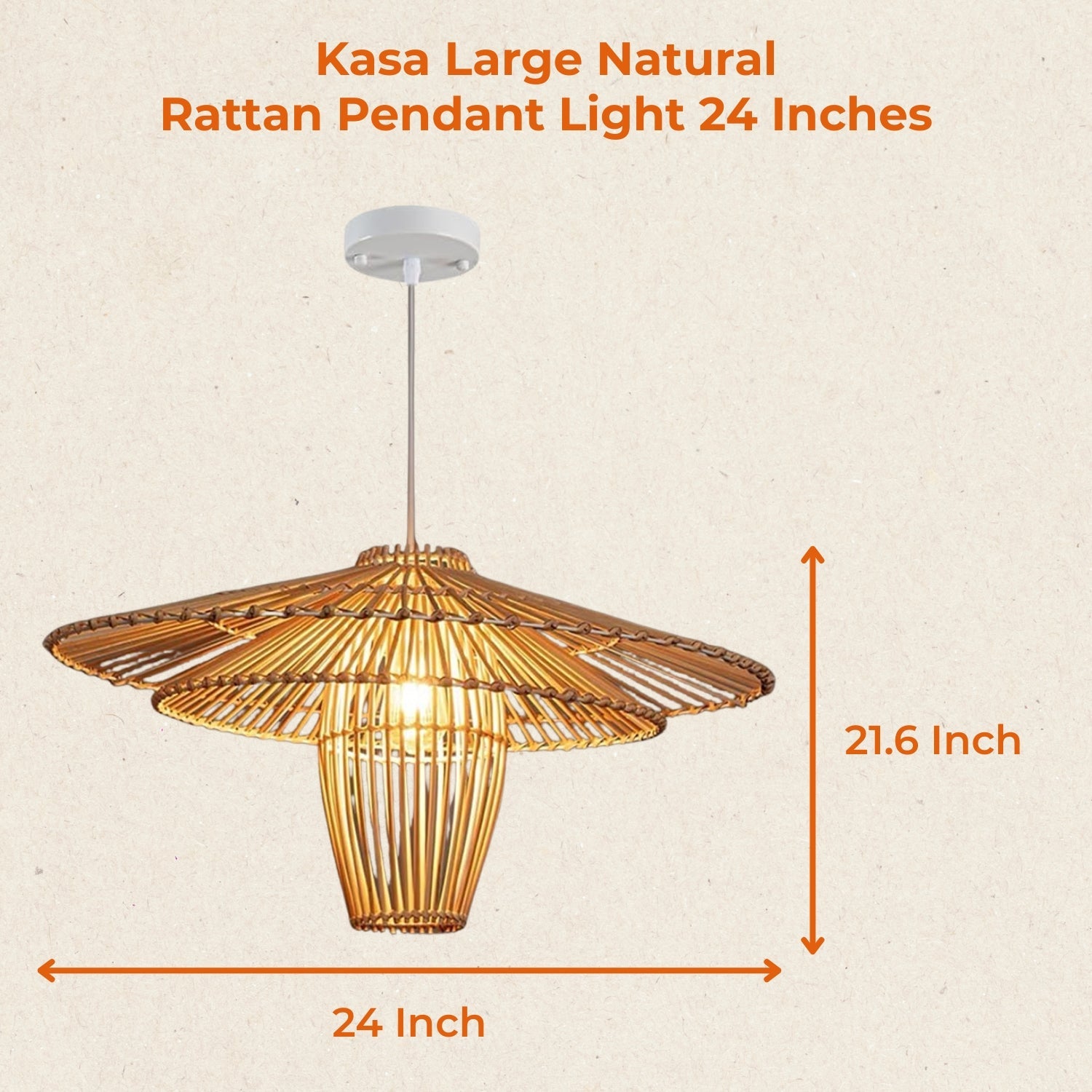 Kasa Large Black Rattan Pendant Light 24 Inches