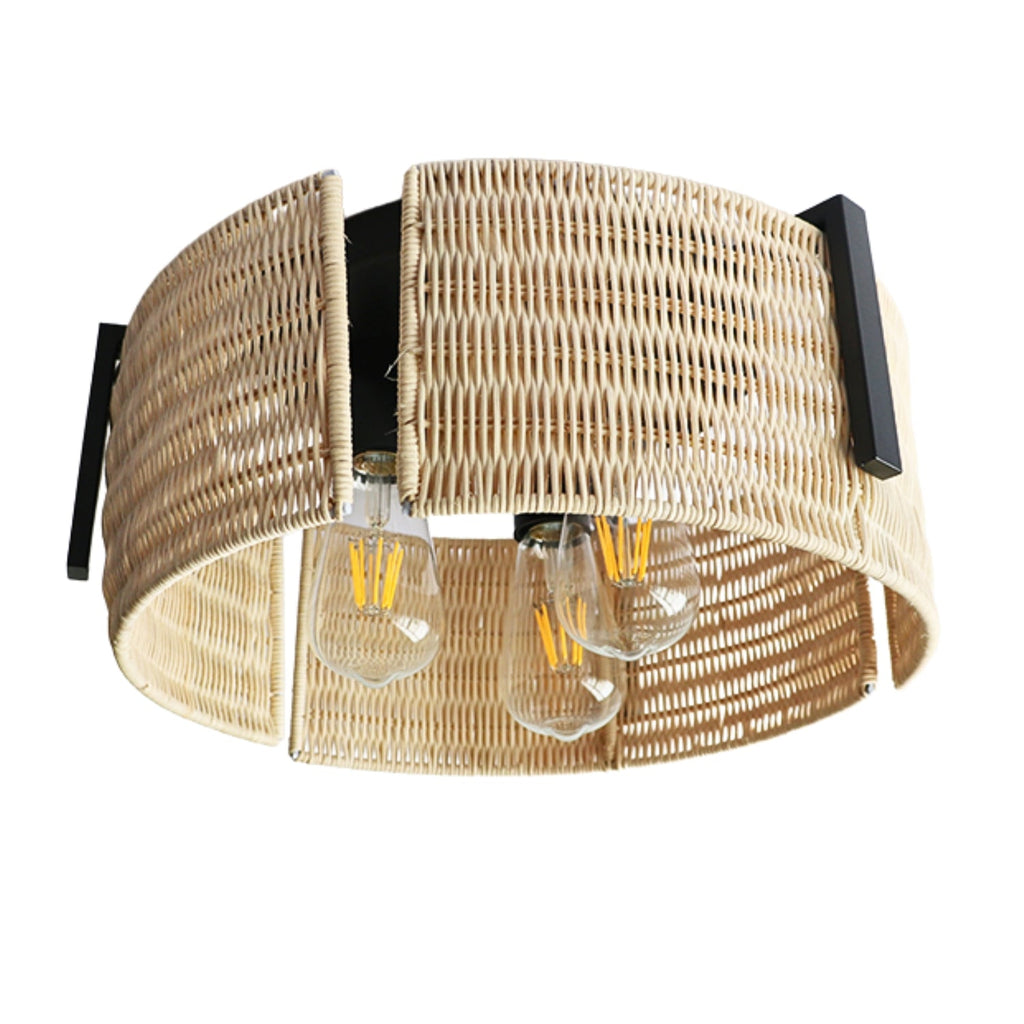 3-Light Grove Rattan Wicker Drum Flush Mount