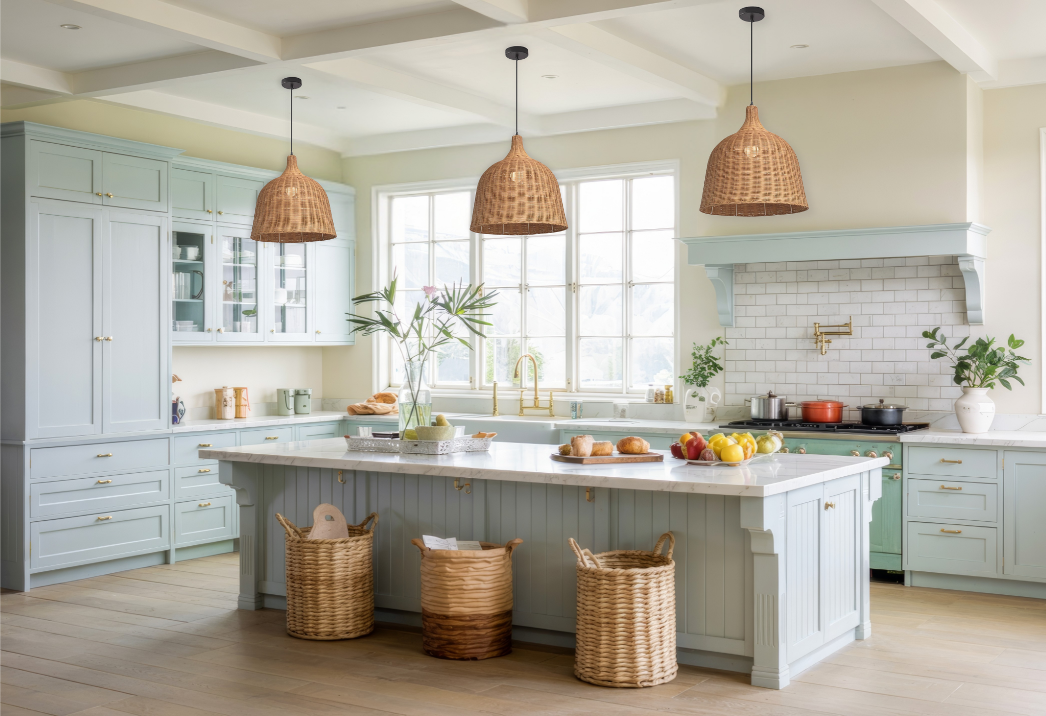 Allen and Roth Wicker Rattan Bell Basket Pendant Light