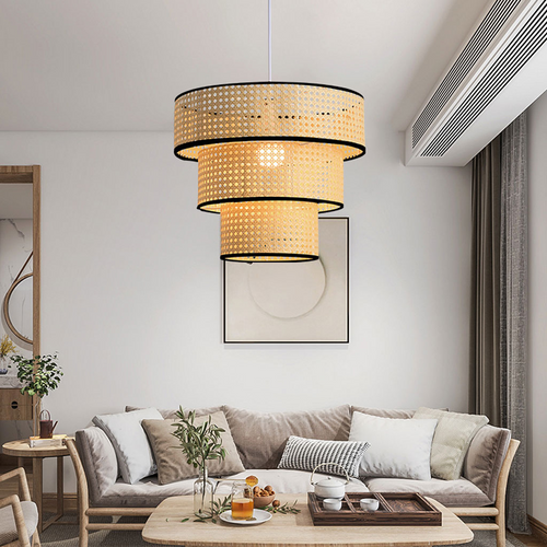 ArcoMead 3-Tiered Rattan Drum Pendant Light