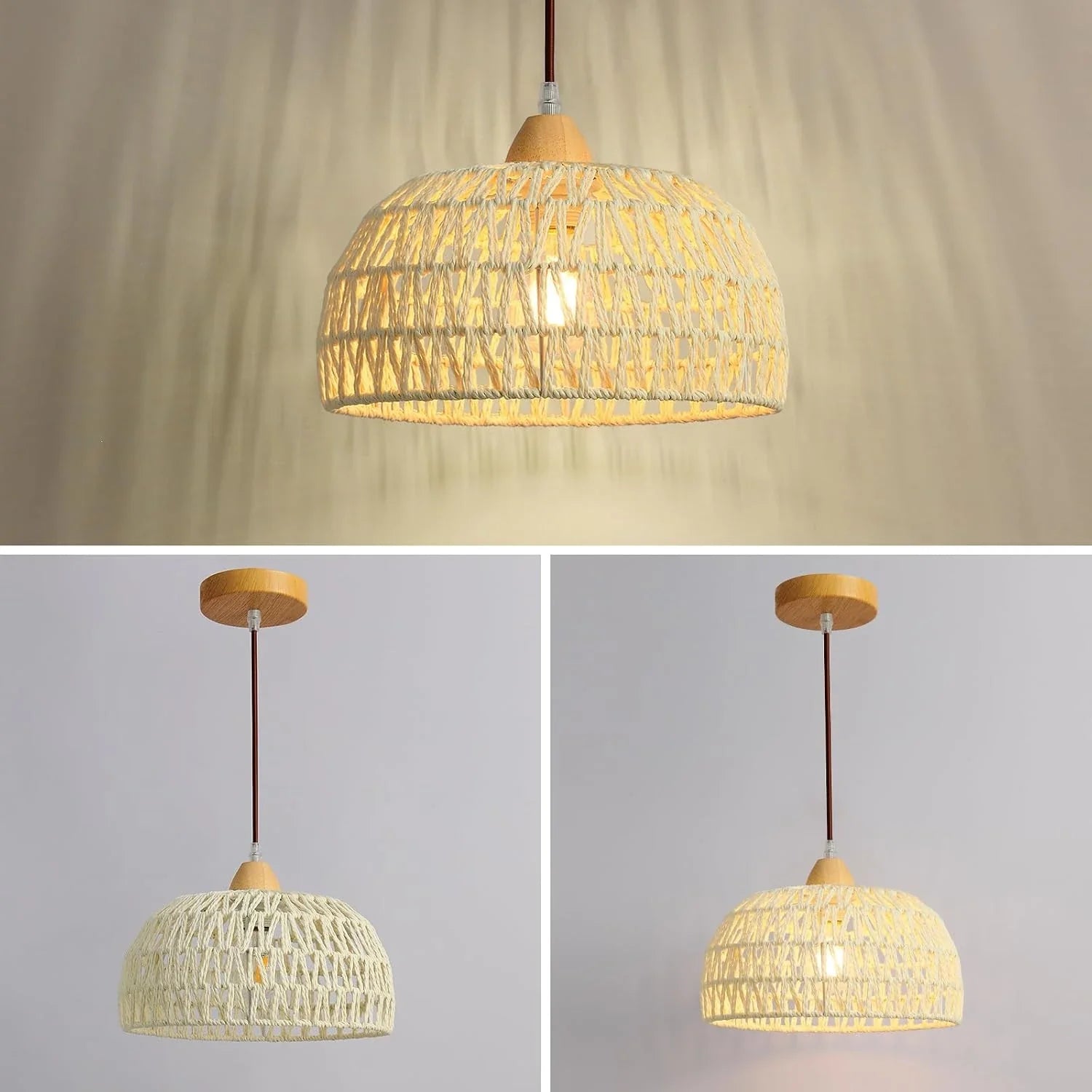 Campana Small White Rattan Dome Basket Pendant Light