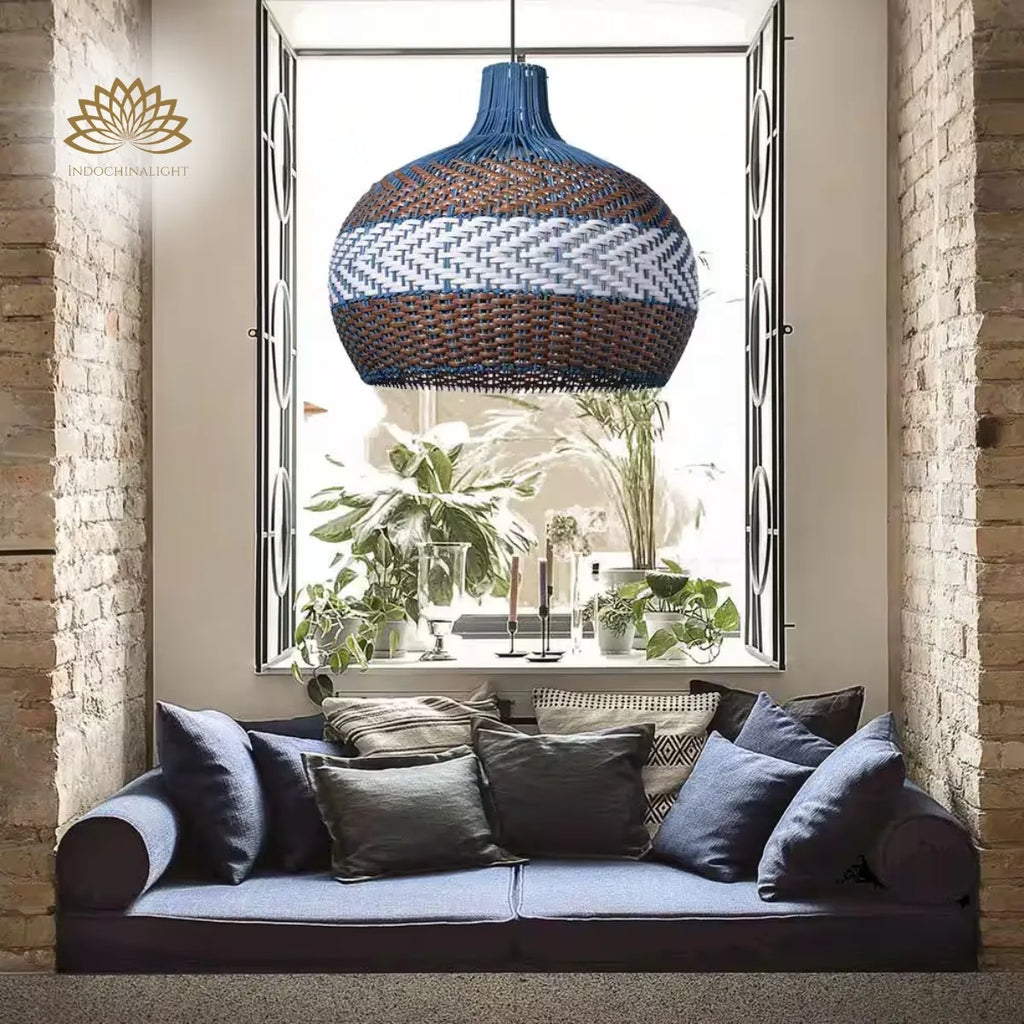 Courtland Blue Rattan Pendant Light