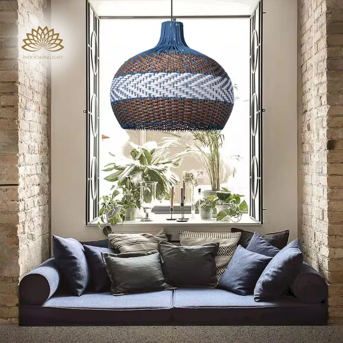 Courtland Blue Rattan Pendant Light