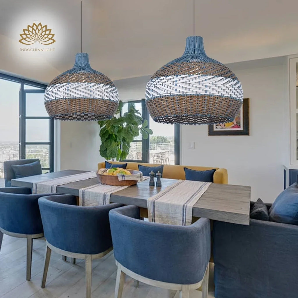 Courtland Blue Rattan Pendant Light