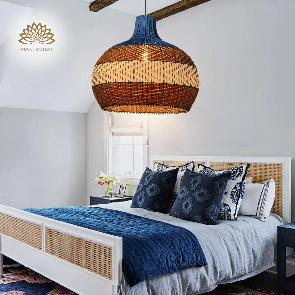 Courtland Blue Rattan Pendant Light