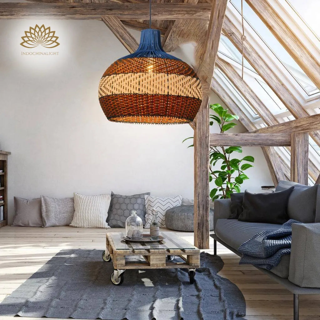 Courtland Blue Rattan Pendant Light