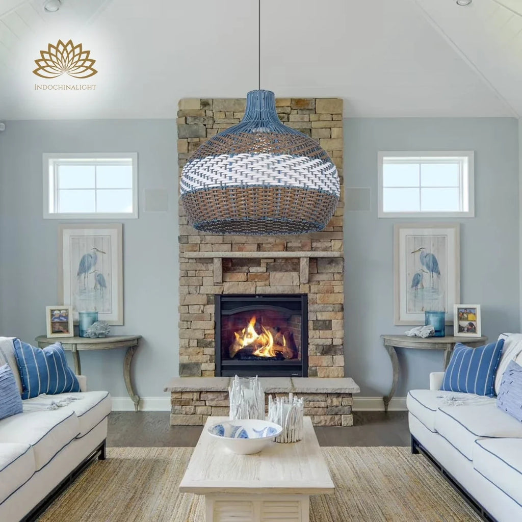 Courtland Blue Rattan Pendant Light