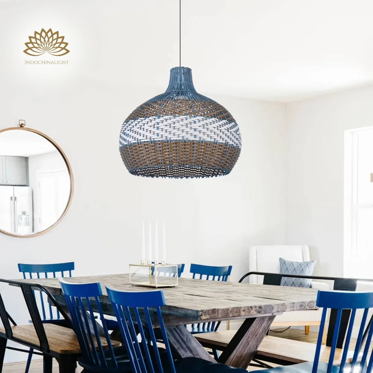 Courtland Blue Rattan Pendant Light