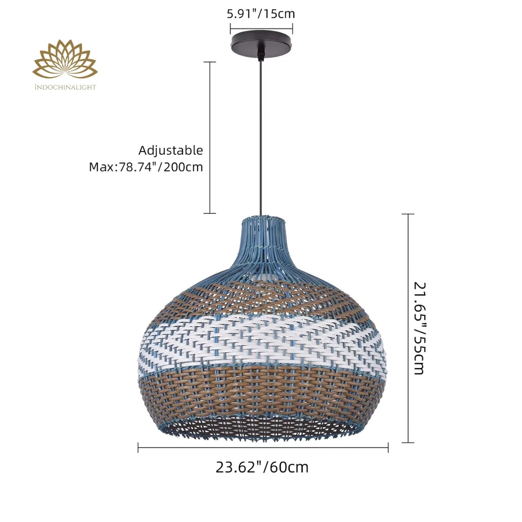 Courtland Blue Rattan Pendant Light