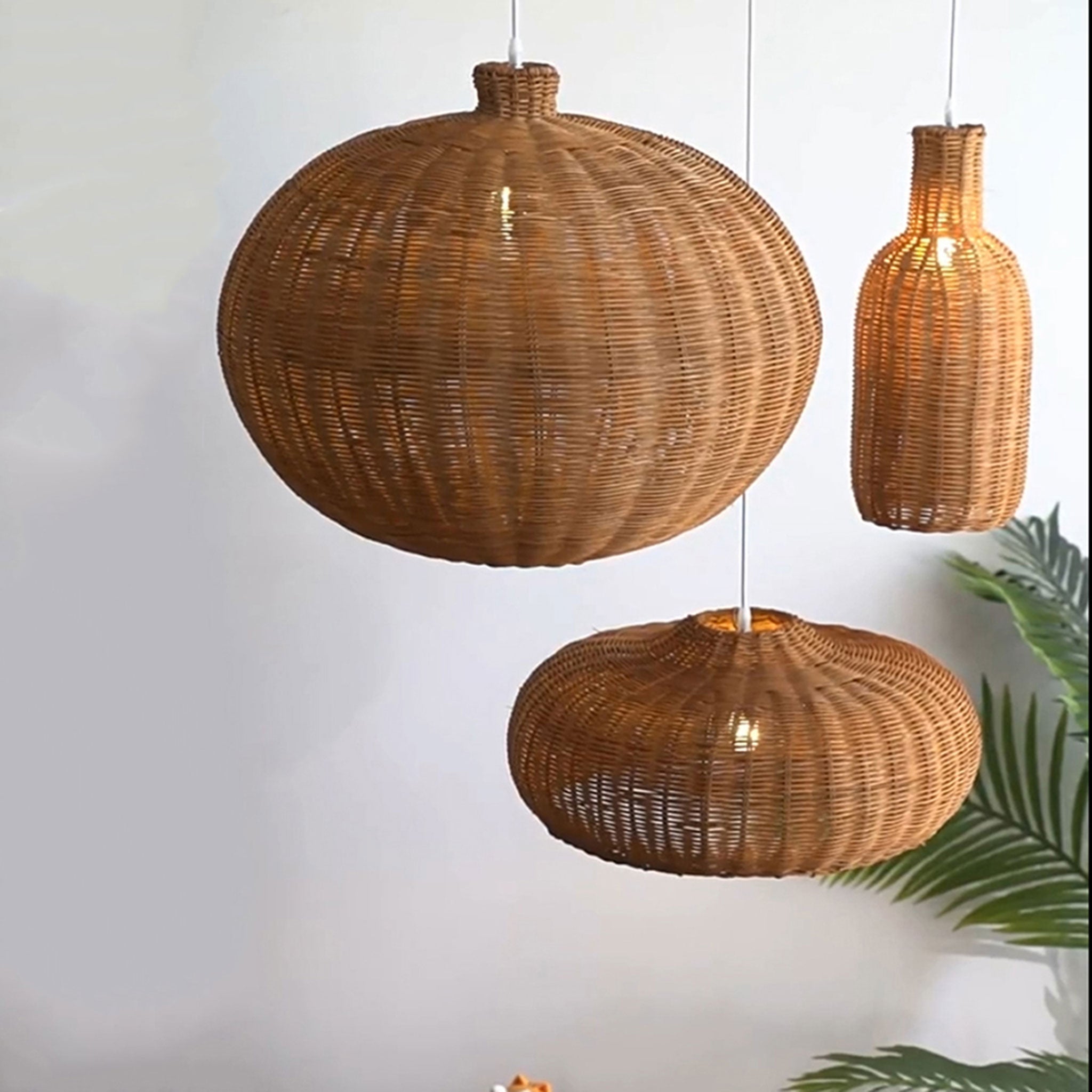 Finns Boho Small Basket 3 Rattan Pendant Light