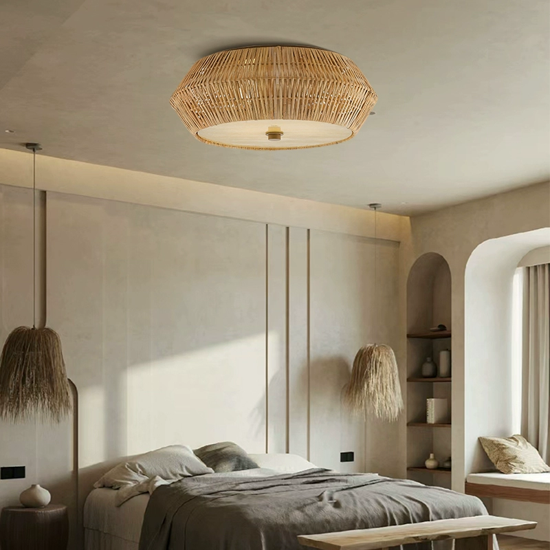 Brownell Rattan Drum Light - Flush Mount