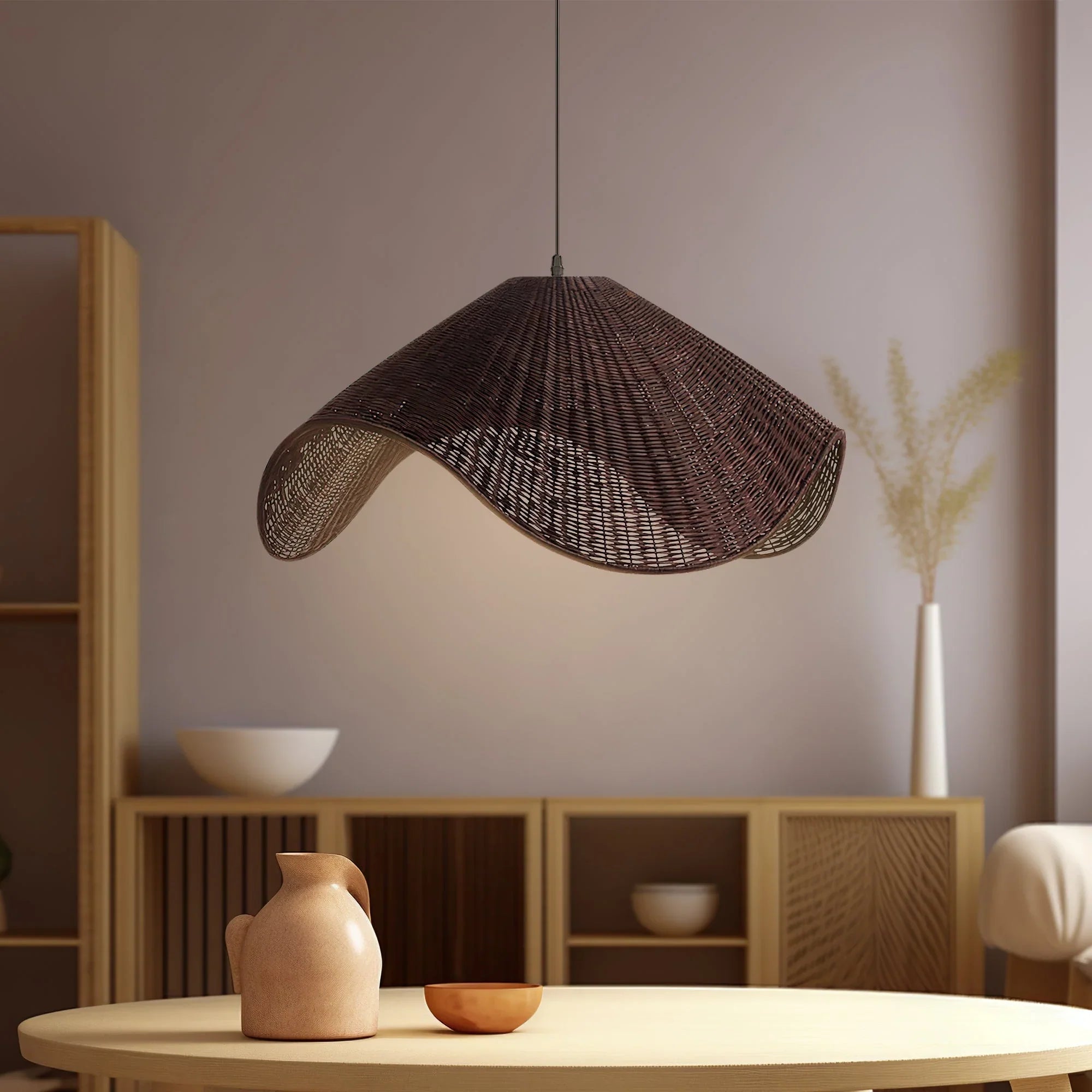 Adaya Black Wicker Rattan Pendant Light