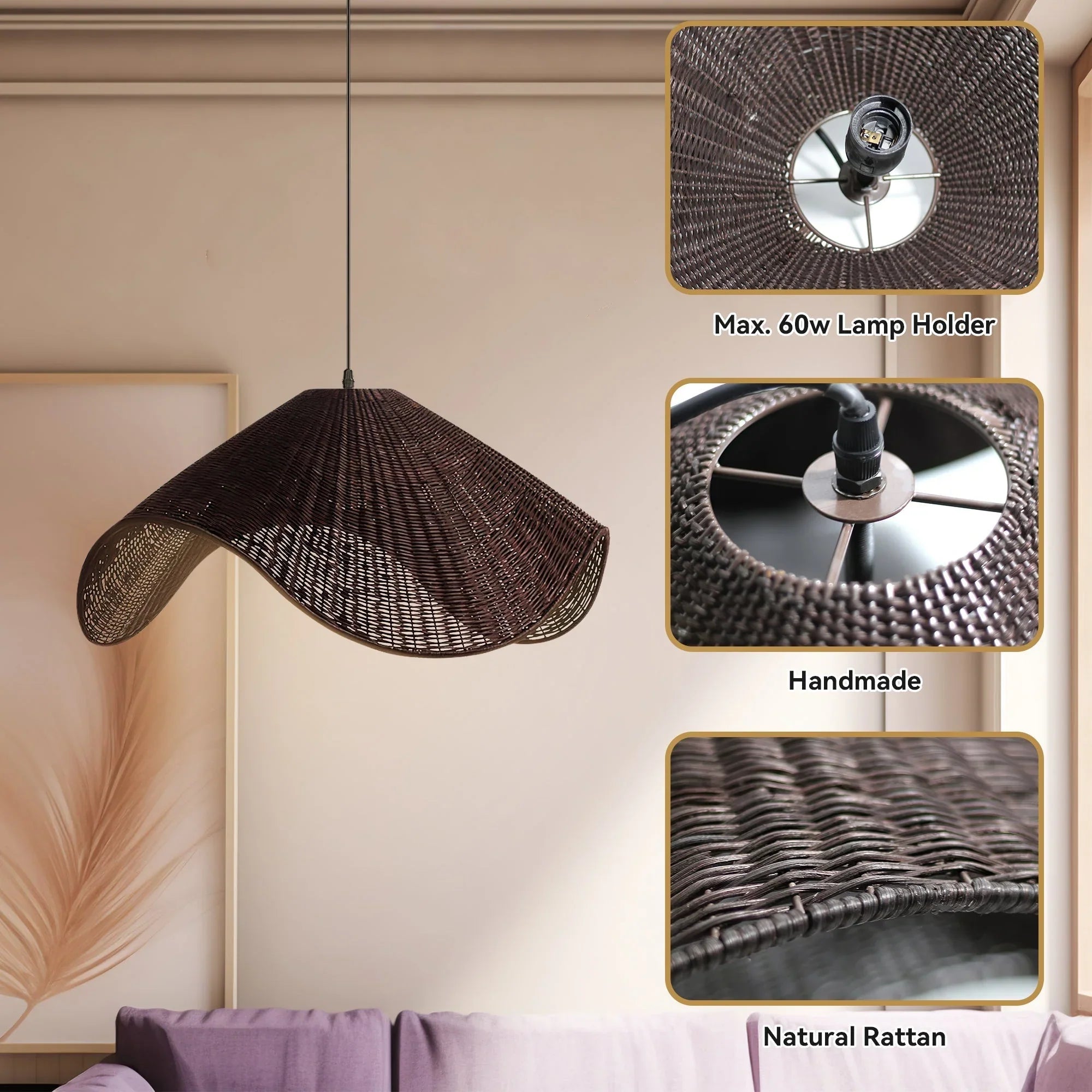 Adaya Black Wicker Rattan Pendant Light