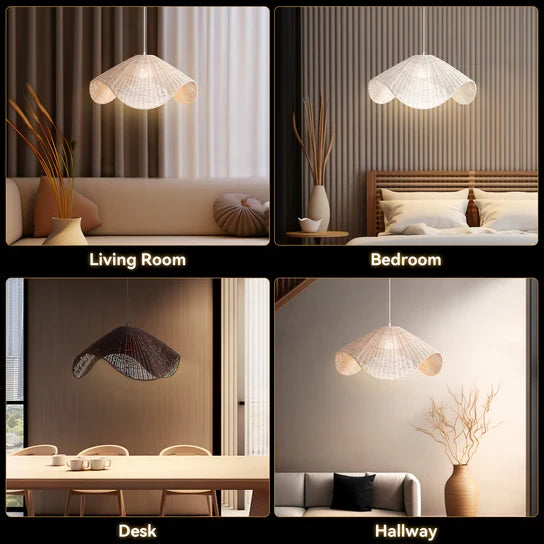 Adaya White Wicker Rattan Pendant Light