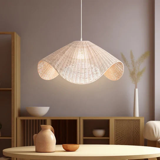 Adaya White Wicker Rattan Pendant Light
