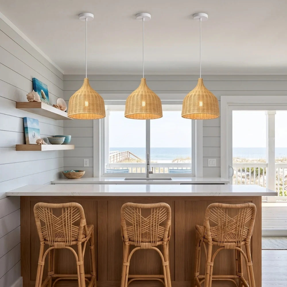 Allen and Roth Wicker Rattan Bell Basket Pendant Light