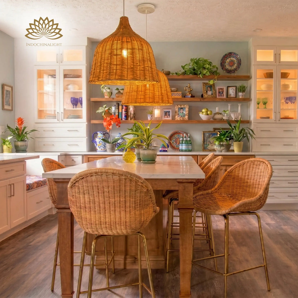 Allen and Roth Wicker Rattan Bell Basket Pendant Light