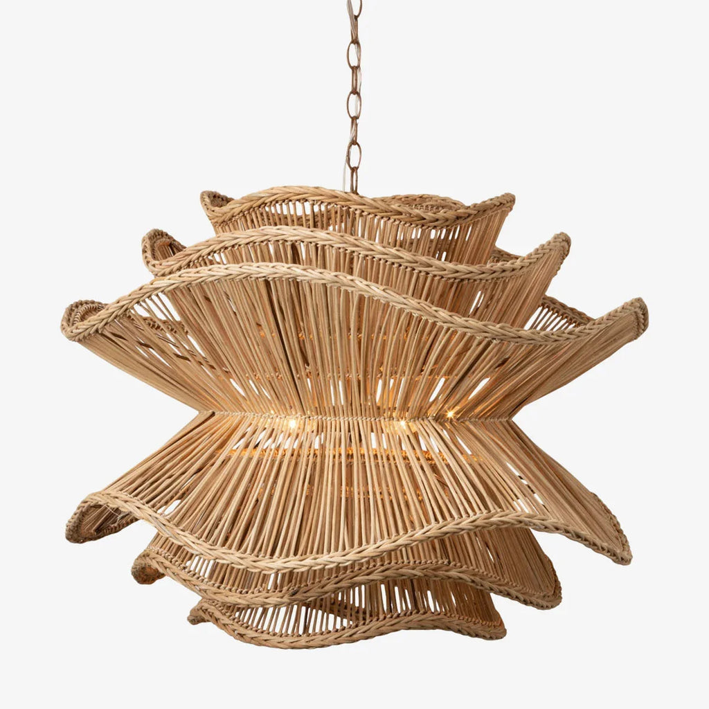 Alondra Rattan Wave Pendant Light – 5 Bulbs – Wavy Shade