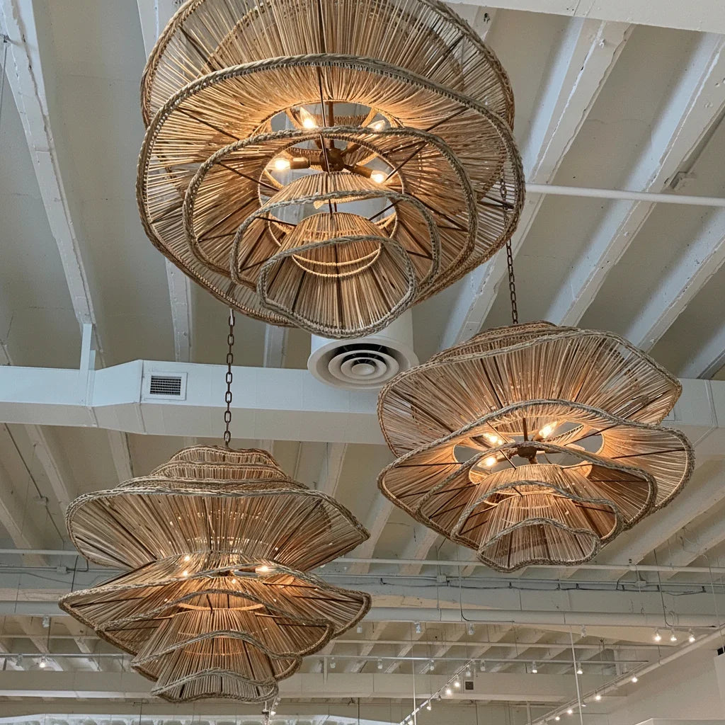 Alondra Rattan Wave Pendant Light – 5 Bulbs – Wavy Shade