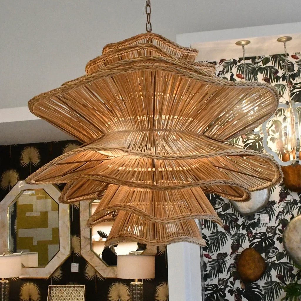 Alondra Rattan Wave Pendant Light – 5 Bulbs – Wavy Shade