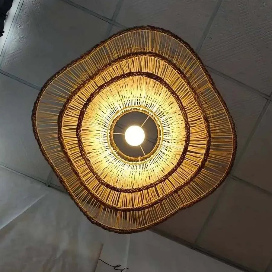 Alondra Rattan Wave Pendant Light – 5 Bulbs – Wavy Shade