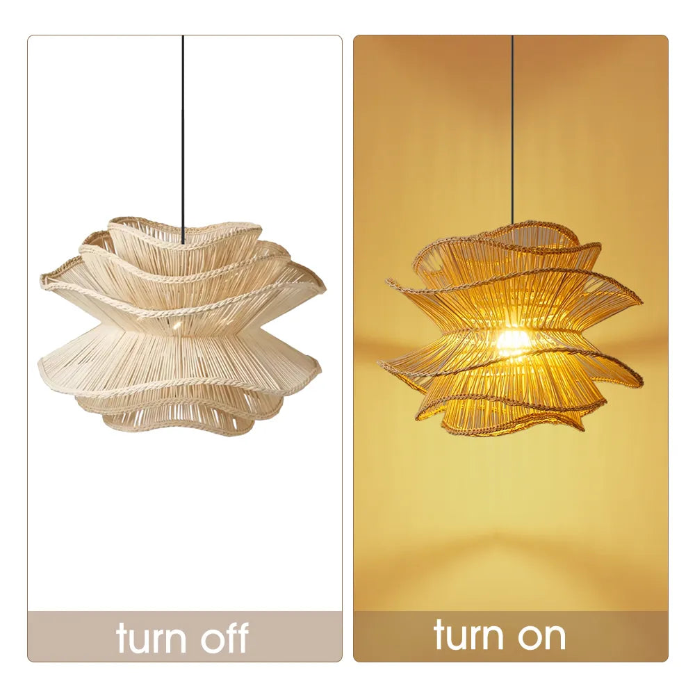 Alondra Rattan Wave Pendant Light – 5 Bulbs – Wavy Shade