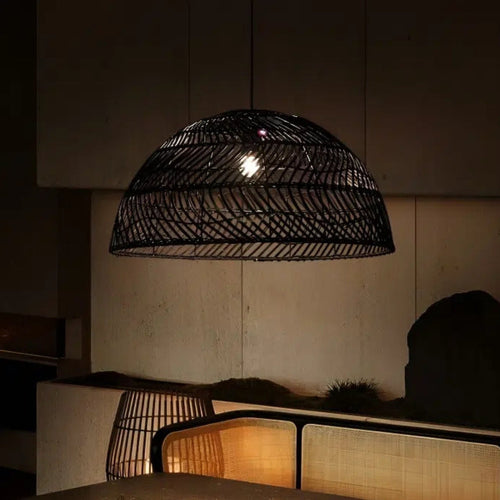 Archer Dome Black Rattan Pendant Light