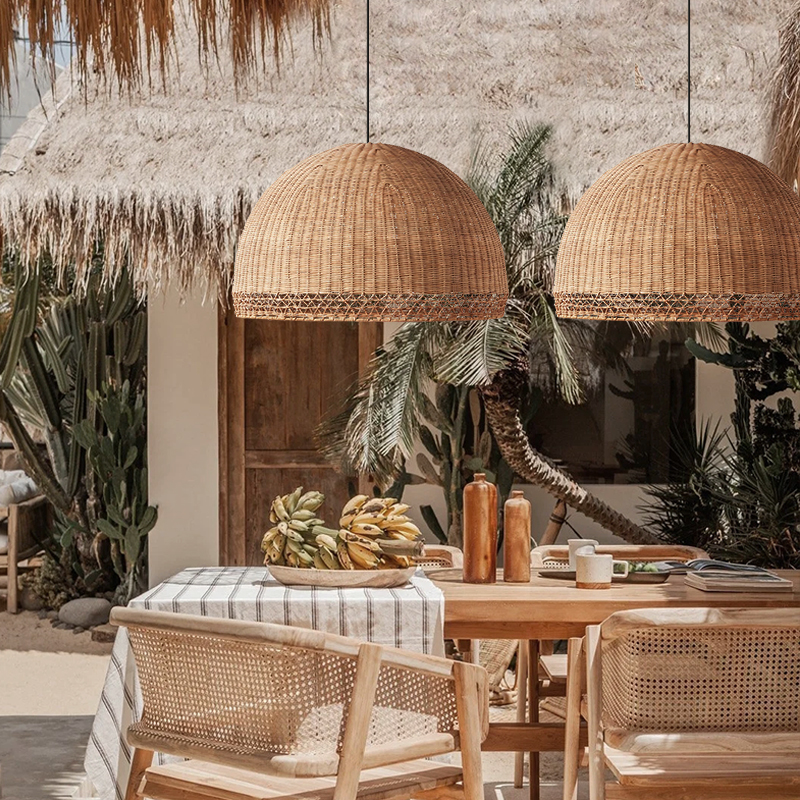 Augusta Dome Wicker Rattan Pendant Light - Half-Round Shade