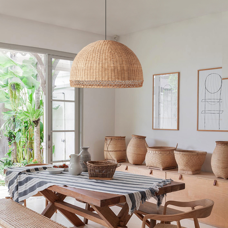 Augusta Dome Wicker Rattan Pendant Light - Half-Round Shade