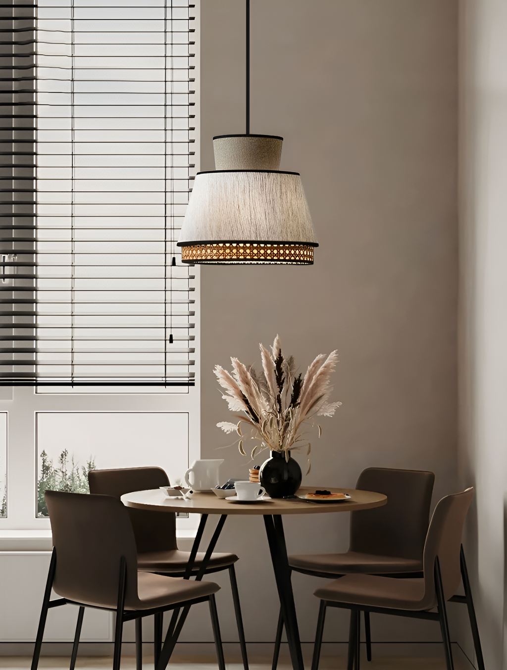 Singapour Cylinder Tiered Rattan Pendant Light