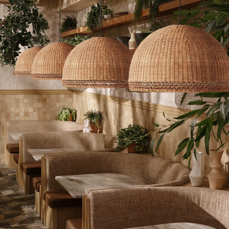 Augusta Dome Wicker Rattan Pendant Light - Half-Round Shade