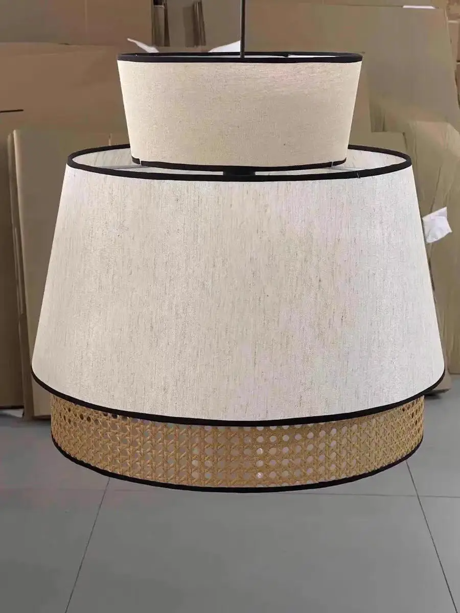 Singapour Cylinder Tiered Rattan Pendant Light
