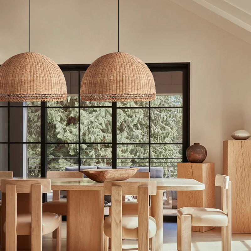 Augusta Dome Wicker Rattan Pendant Light - Half-Round Shade