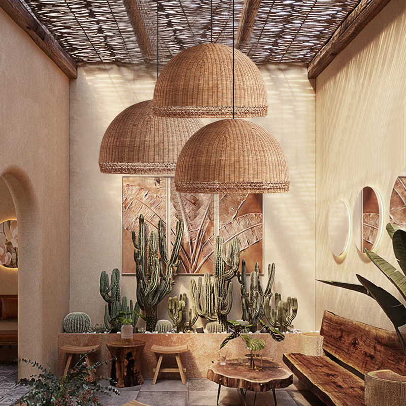 Augusta Dome Wicker Rattan Pendant Light - Half-Round Shade