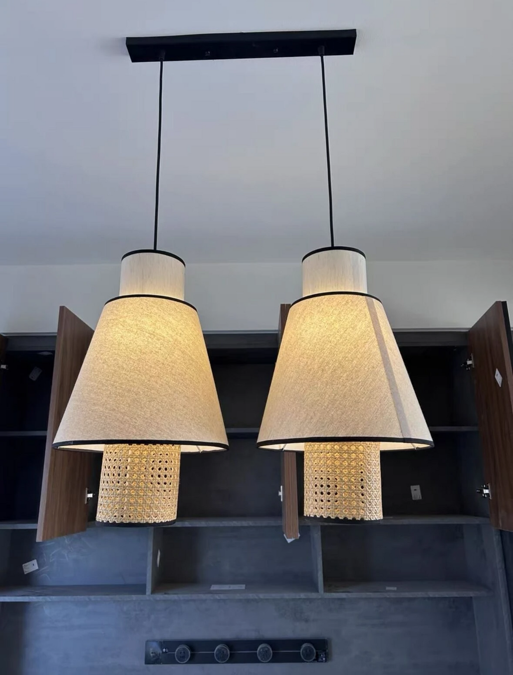 Singapour Cylinder Tiered Rattan Pendant Light