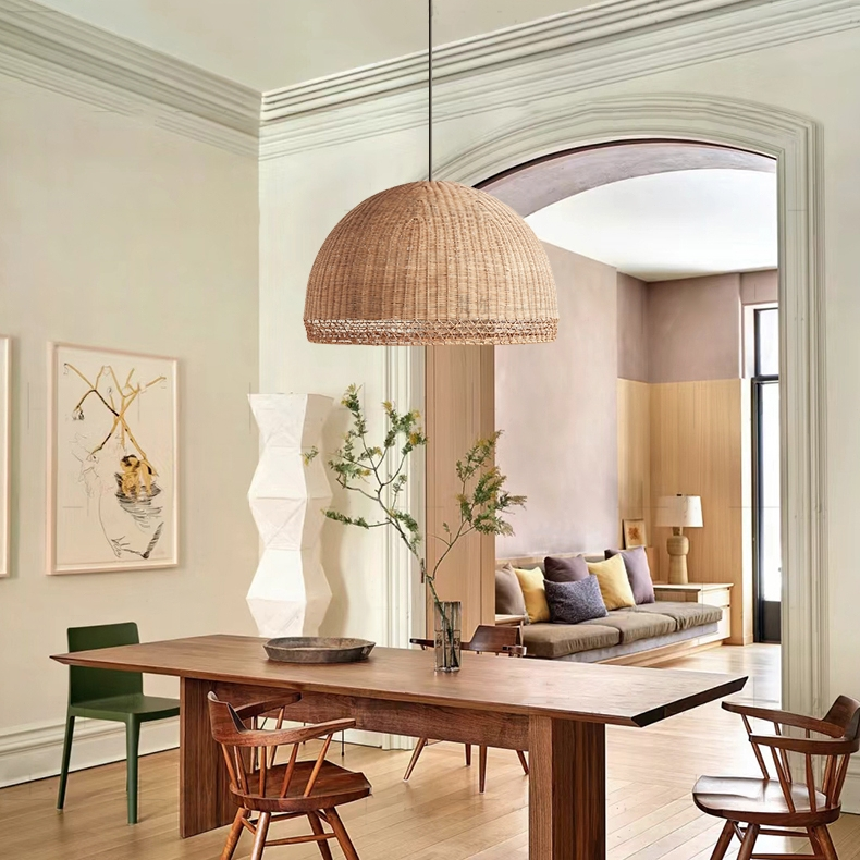 Augusta Dome Wicker Rattan Pendant Light - Half-Round Shade