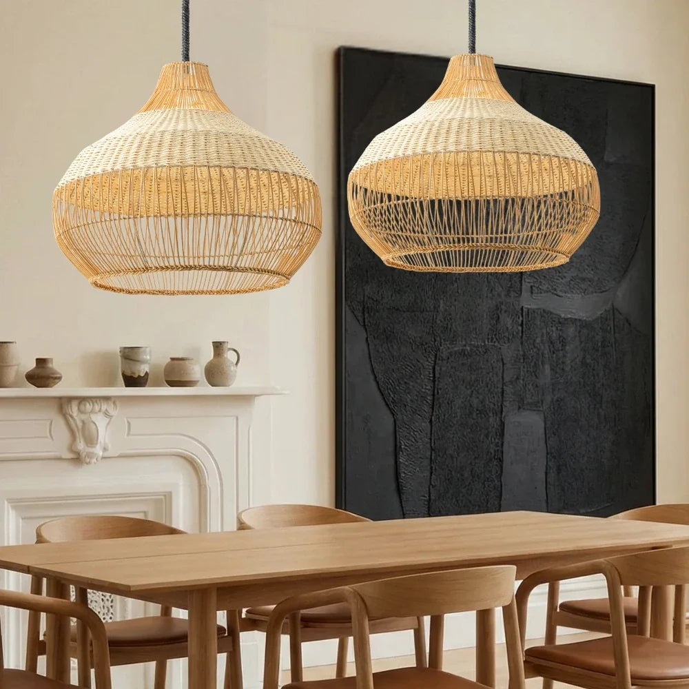 Beatrice Boho White Dome Basket Rattan Pendant Light