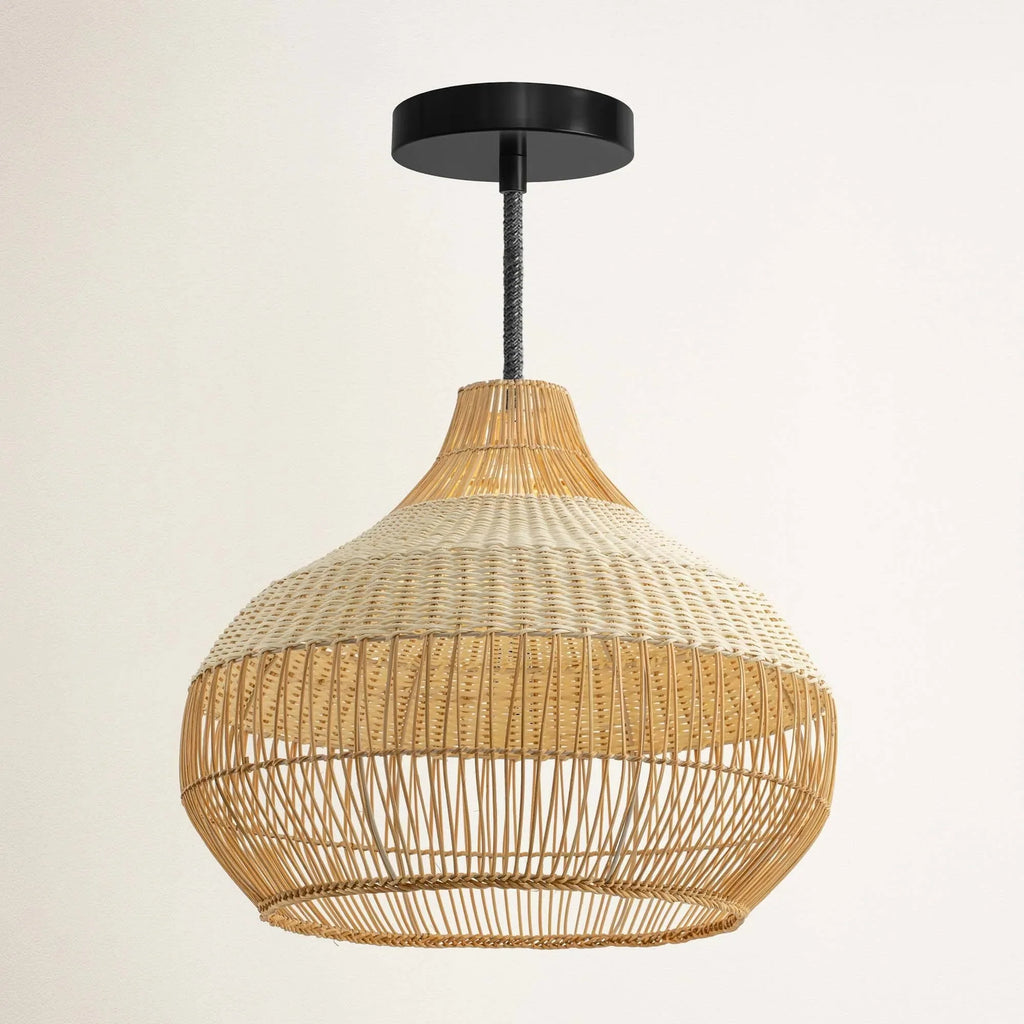 Beatrice Boho White Dome Basket Rattan Pendant Light