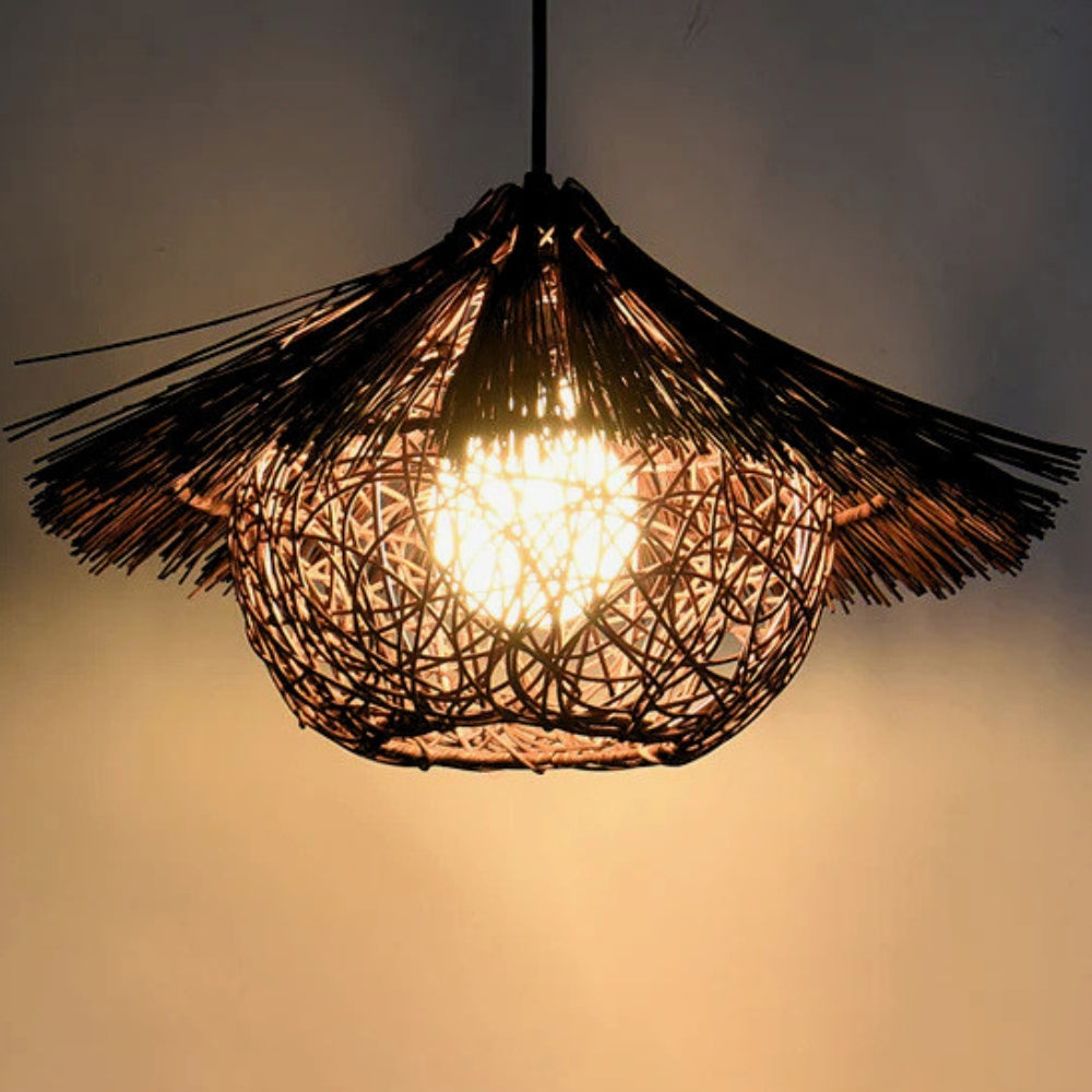 Begie Straw Hat Rattan Black Pendant Light