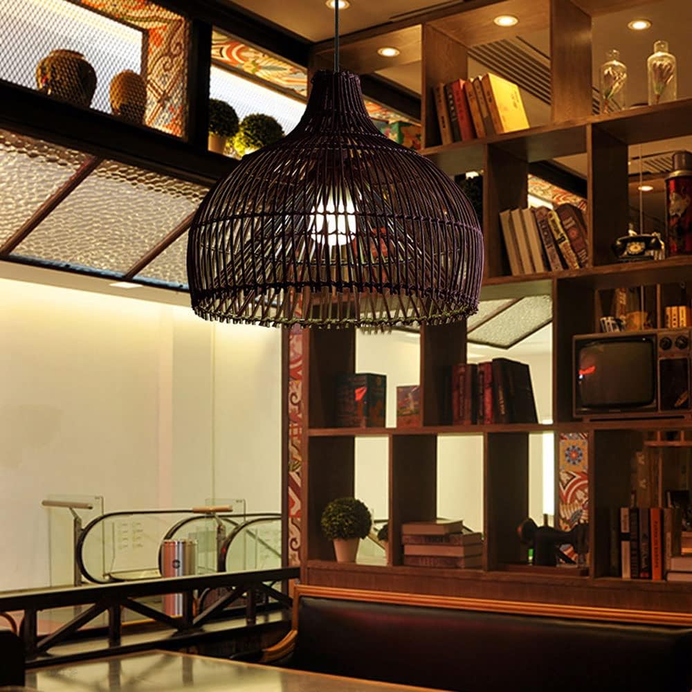 Belle Black Dome Rattan Pendant Light