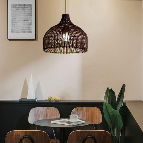 Belle Black Dome Rattan Pendant Light