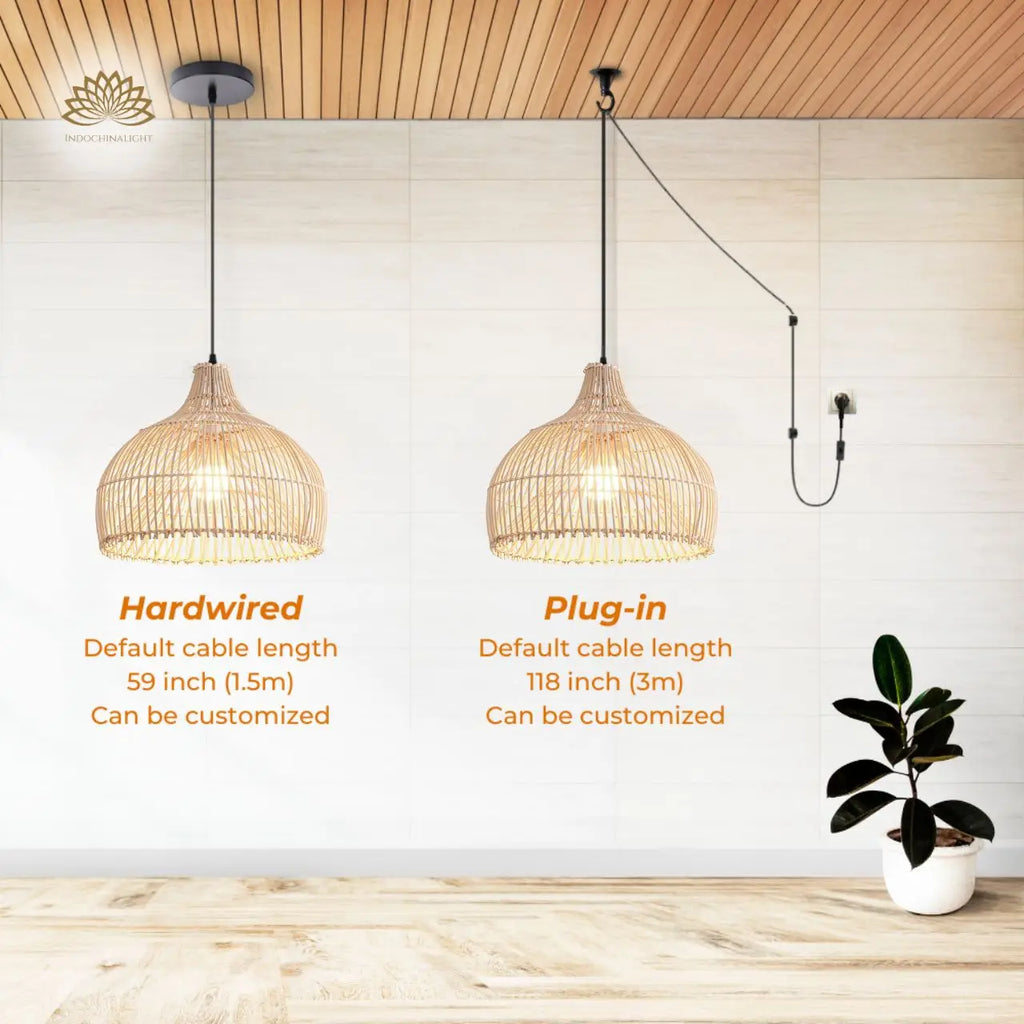 Belle Black Dome Rattan Pendant Light