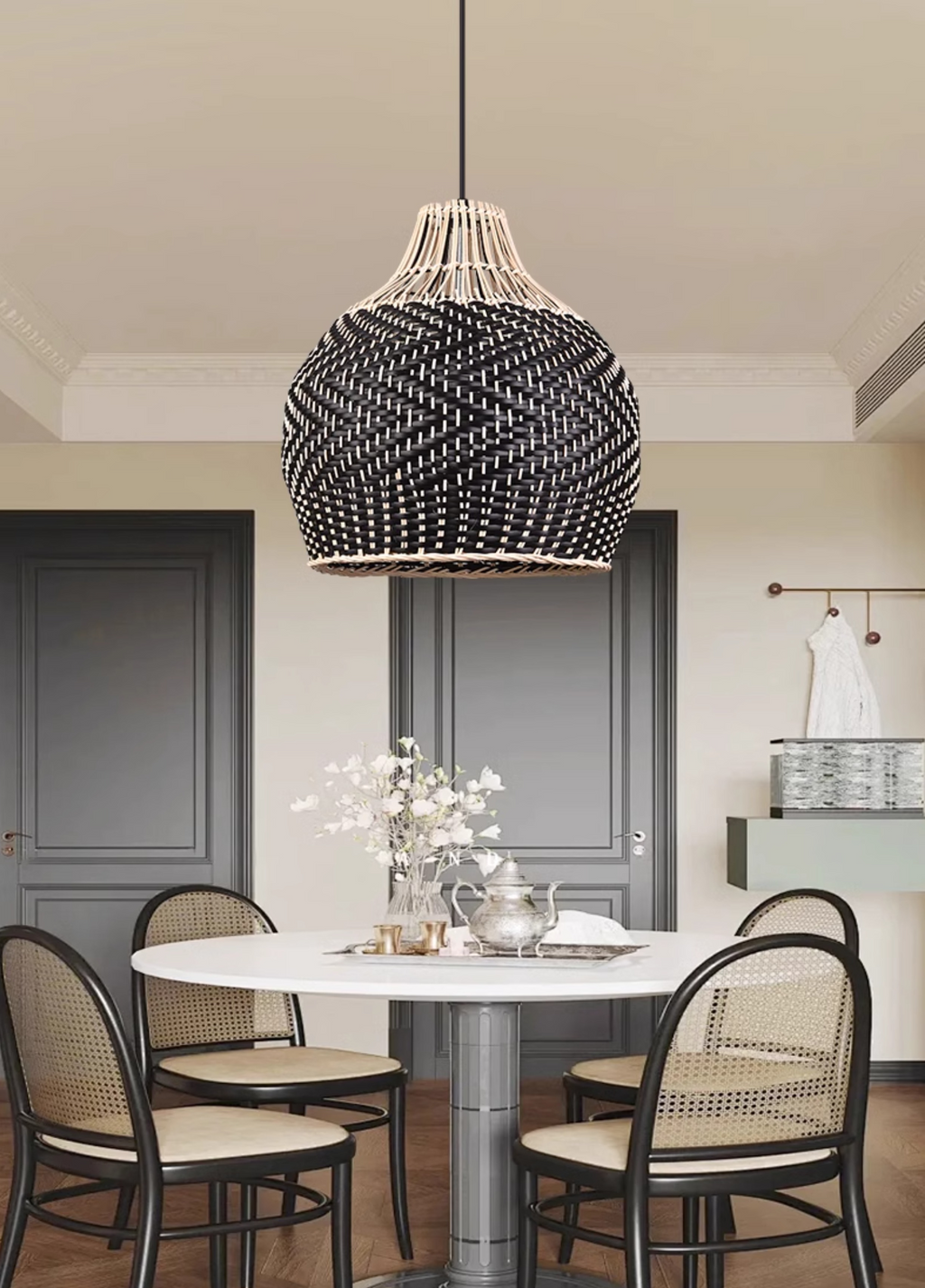 Blacorb Small Black Wicker Rattan Pendant Light