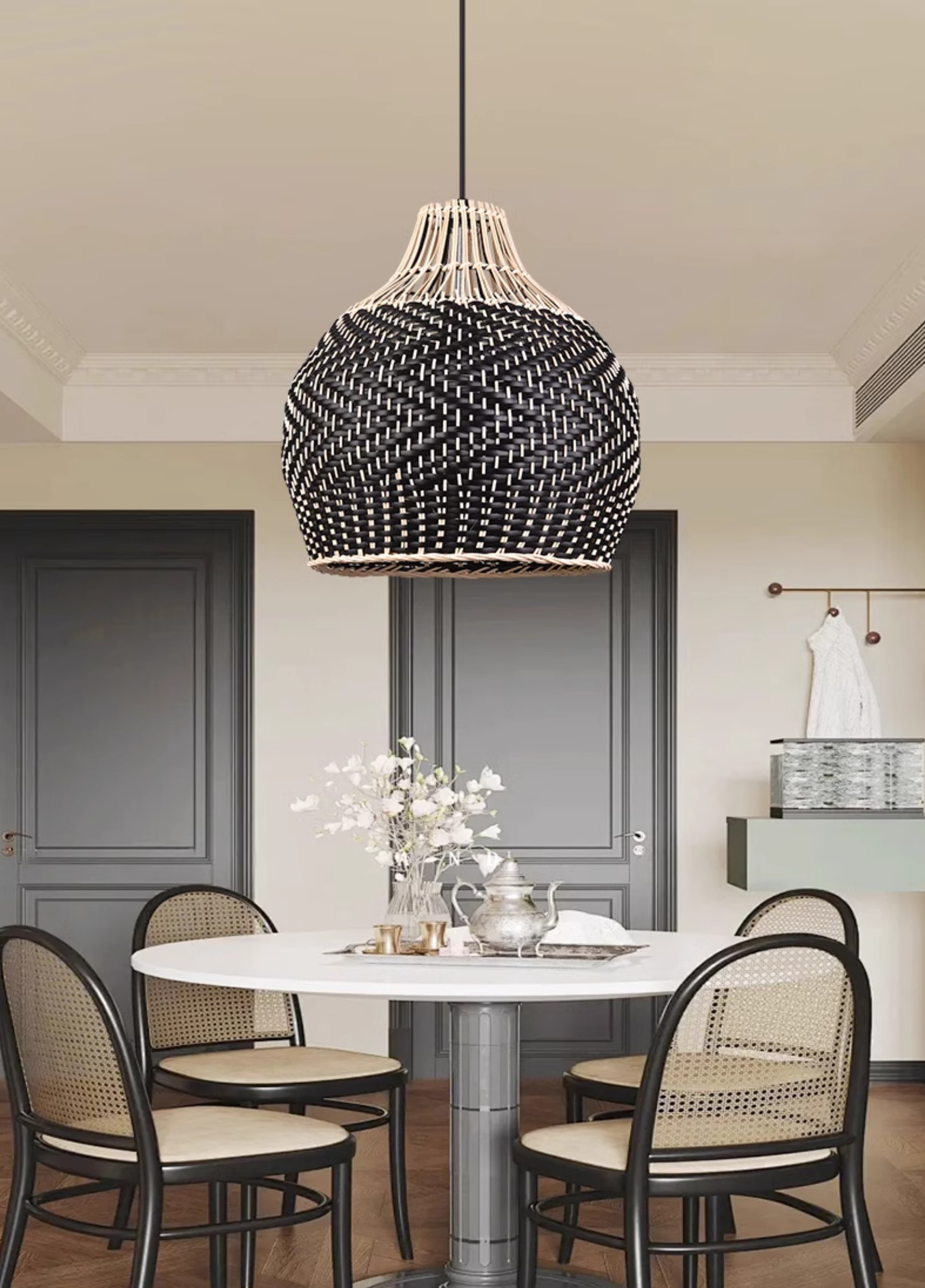 Blacorb Small Black Wicker Rattan Pendant Light