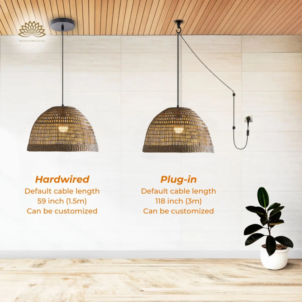 Bonin Large Dome Woven Rattan Pendant Light