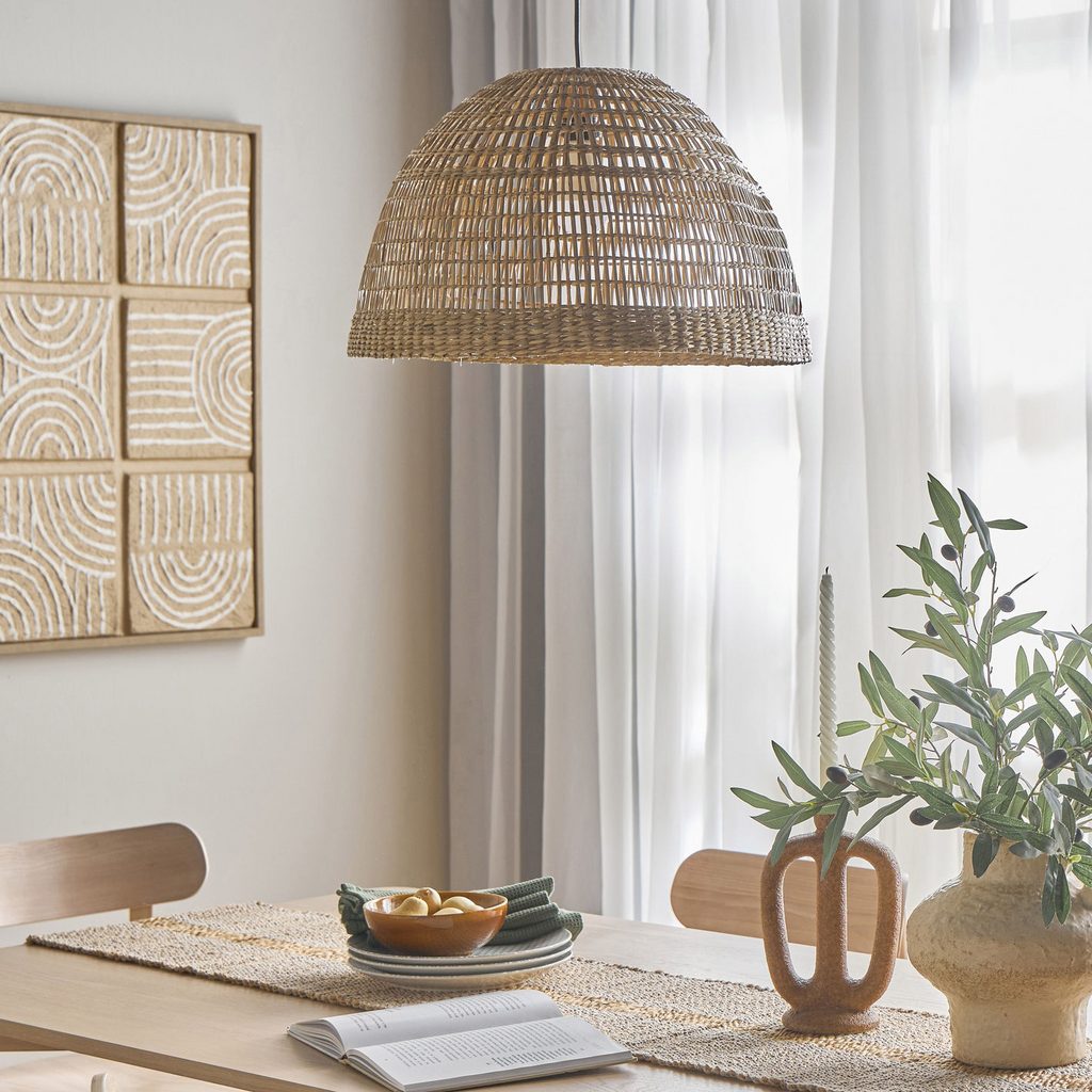 Bonin Large Dome Woven Rattan Pendant Light