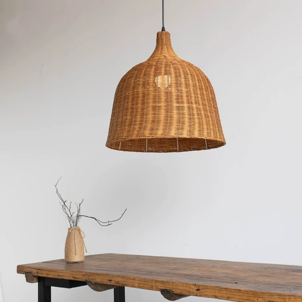 Allen and Roth Wicker Rattan Bell Basket Pendant Light